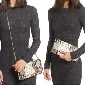 Nordstrom Selena leather clutch blush pink snake